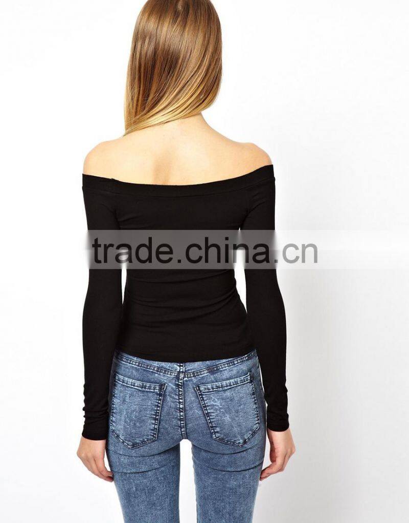 China factory OEM ODM 2015 new fashion customized Off Shoulder Top With Long Sleeves