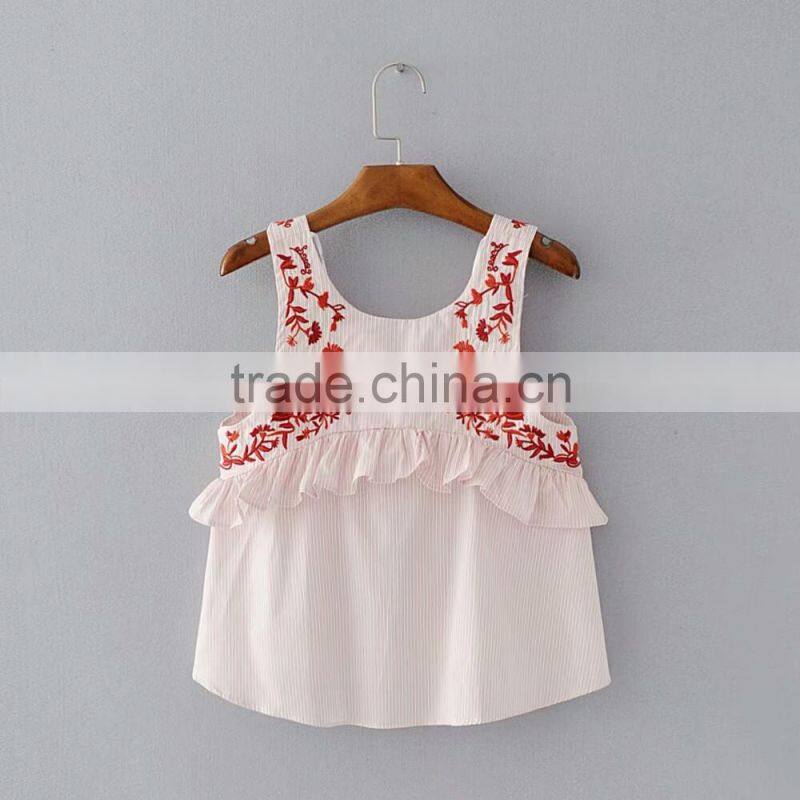 Women latest design branded embroidery stripe tank top