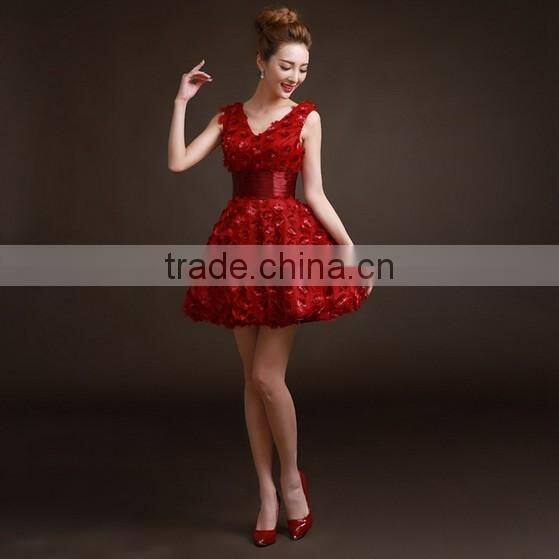 sexy short flower lace red fashion women dress