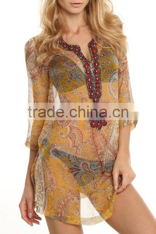 Embroidered Chiffon Beach Tunic
