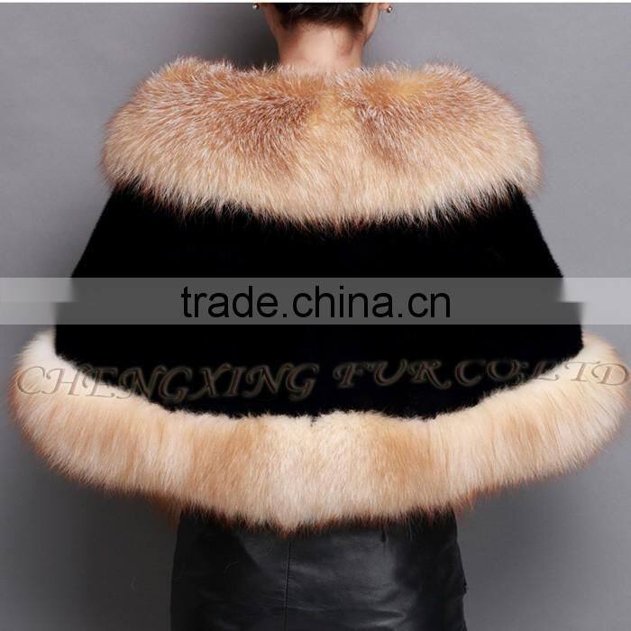 CX-B-M-05E Best Sell Wholesale Price Natural Fox Fur Trim Mink Fur Shawl