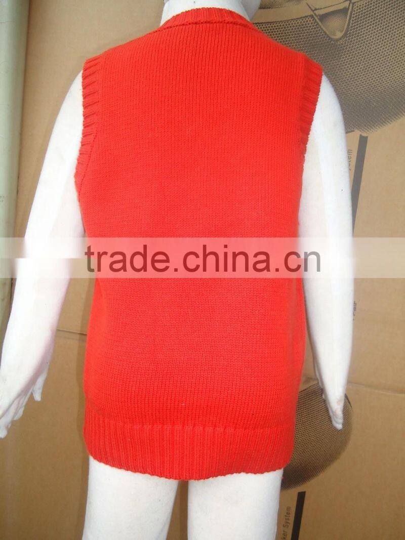 custom cheap unisex baby orange v-neck knitted nuiform sweater vest