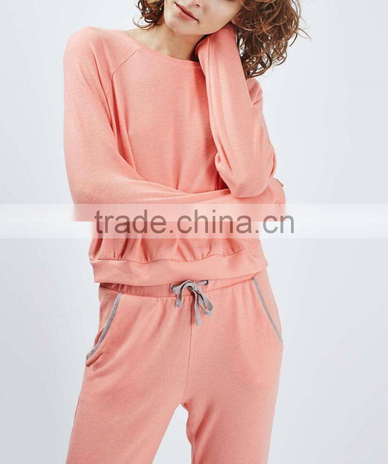 Women lounge wear pink plain girl casual sweatshirt without hood