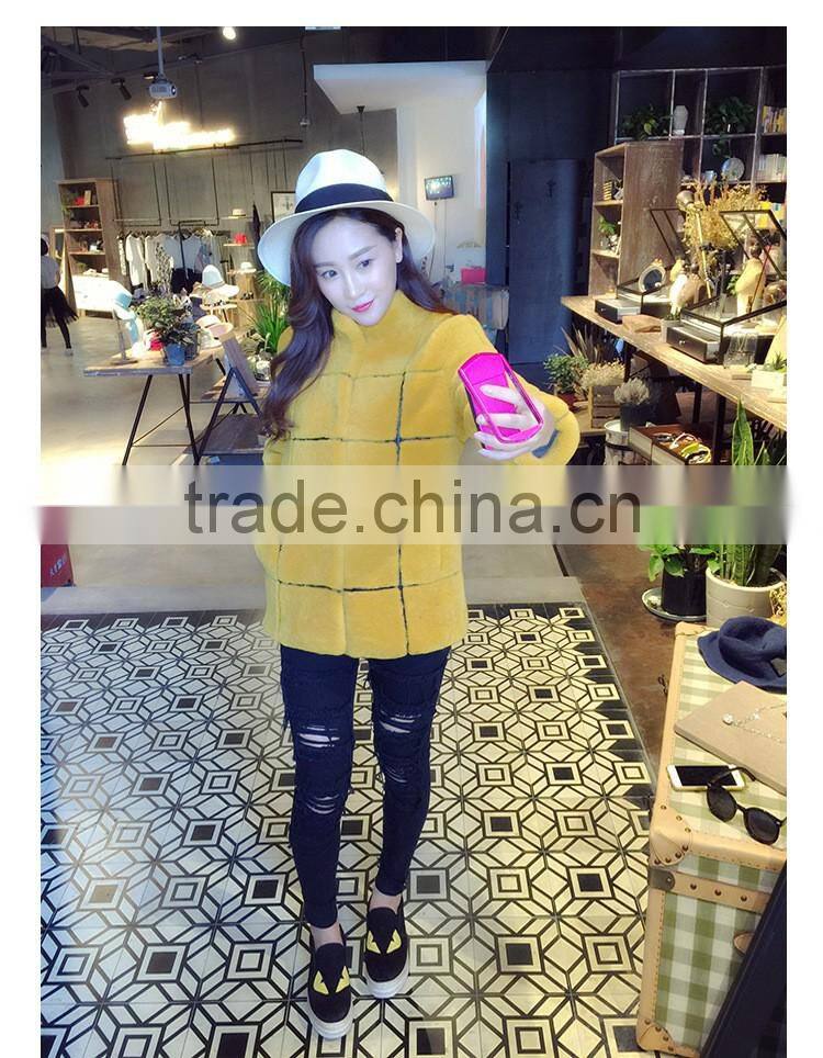 Europe style 2015 hot salestype winter woman sheep fur skin overcoat lady faux fur jackets