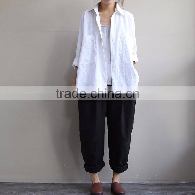 Z&M linen fabric blouse women plus size t shirt custom t shirt for women