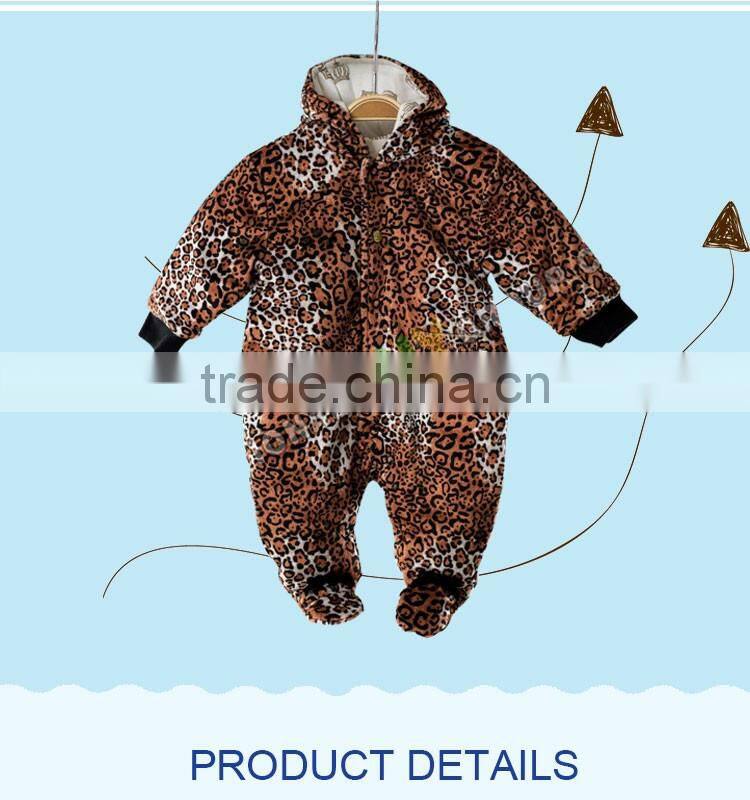 Leopard print boutique winter baby overall