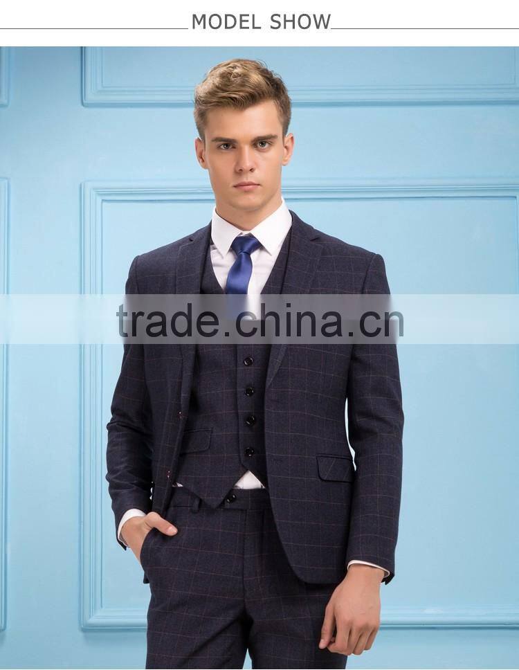 Daynoliao latest design 3 pieces business suits wholesale navy check Slim men suits for wedding