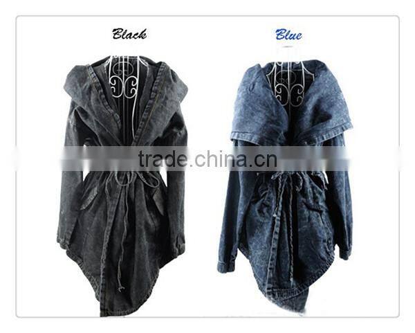 Spring new design european style women oversize hooded denim trench coat