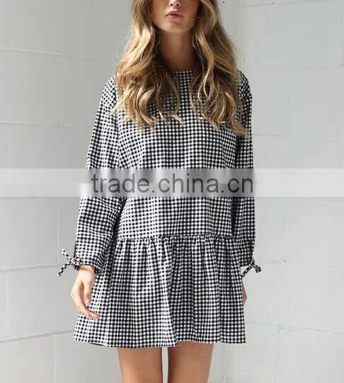 Runwaylover 144 Hot Sale 2017 Ladies Fashion Falbala Plaid Casual Dress