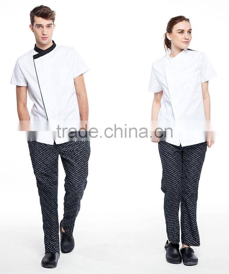 Juqian Traditional Fit white Short Sleeve Chef Coat Uniform/Knotted Cloth Buttons 100% Cotton Cook Uniform