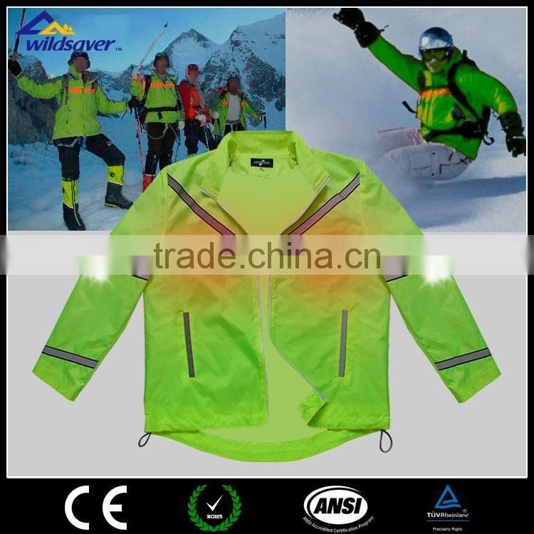 Outdoor casual LED reflective yellow ski biker sports jacket men winter