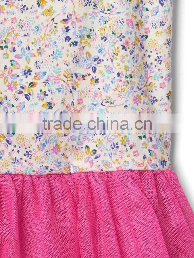 2017 new hot sell kids clothes girl dress cotton dress children Floral tulle tank dress