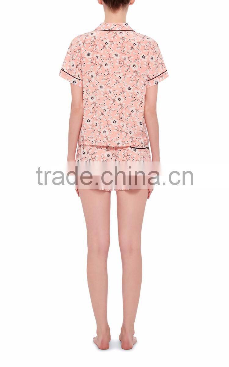 Cherry blossom printed silk sexy adult footie pajamas ladies western sets