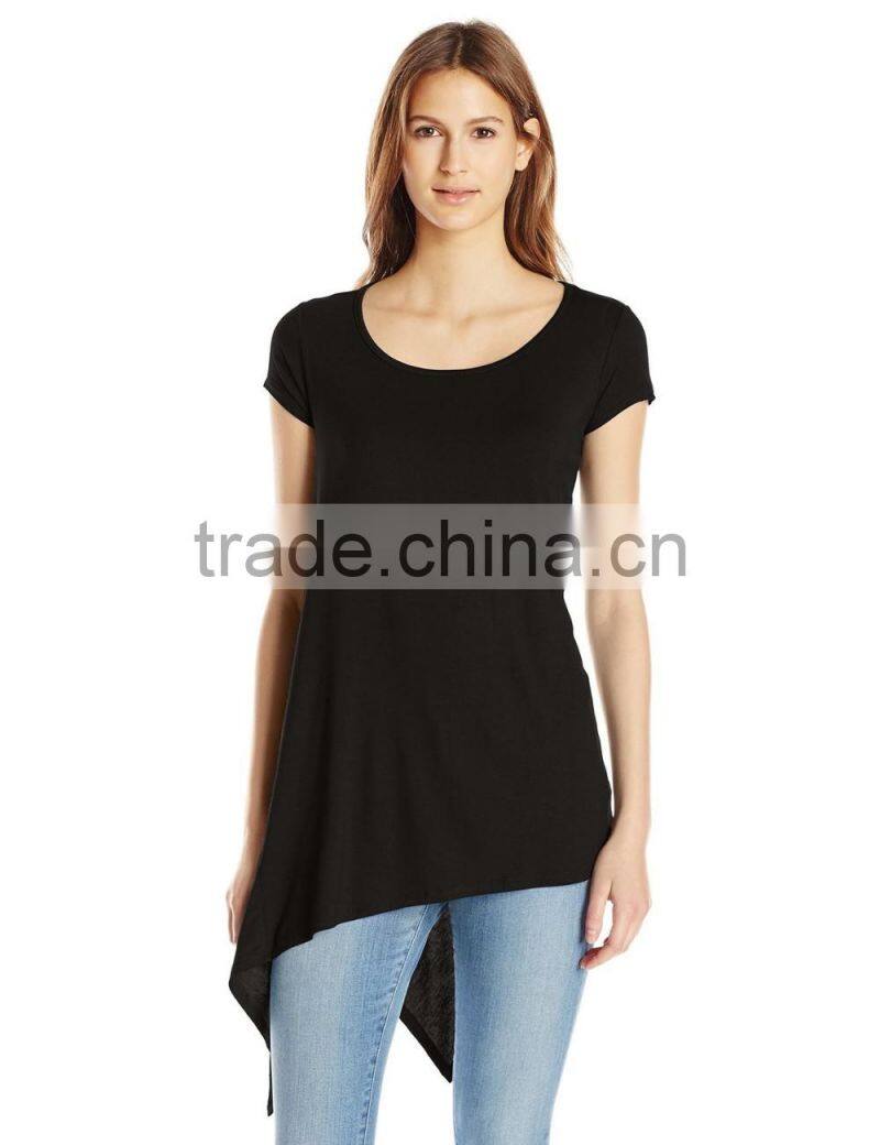Women's Scoop Neck Asymetrical HemCotton/Viscose Knit Top/Dress Shirt