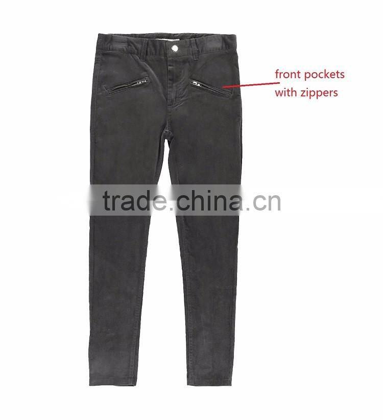 OEM custom made new disign baby girls jeans pure denim skinny zipper kid jean