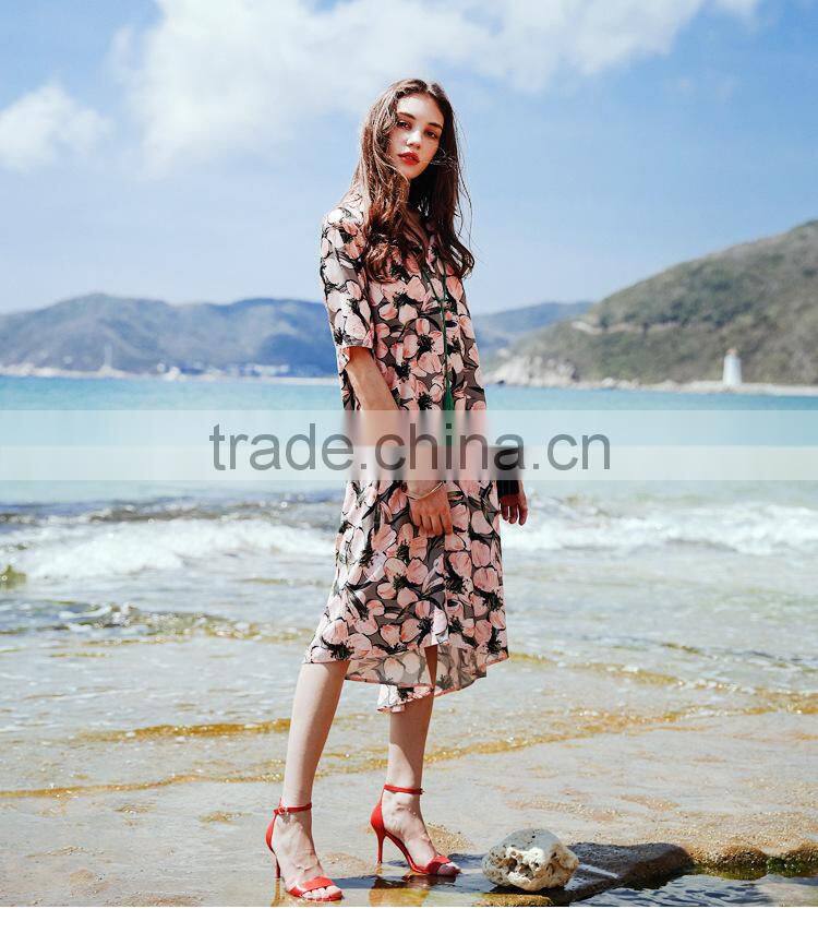 2017 new arrived county style design printing casual loose dress thin dresses middle sleeve beach woman dresses