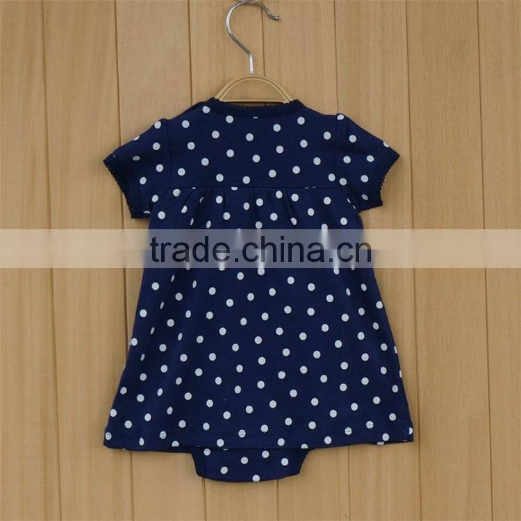 2017 Summer cinched short sleeve girl romper one piece polka dot new born baby dress