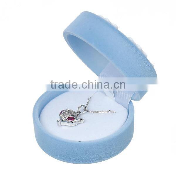 Velveteen Cheap Custom Round Blue & White Christmas Snowflake Pattern Jewelry Gift Ring Boxes
