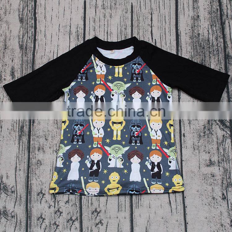 Boy's shirt with star war print wholesale ruffle raglan children's boutique clothing for baby wear clothes