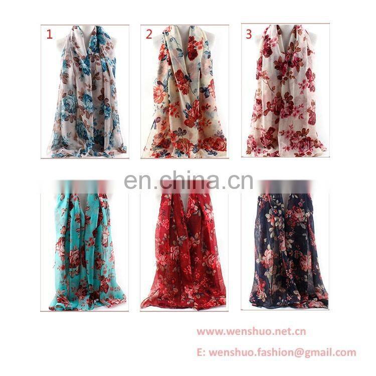 2016 New Chinese Rose Printed Fashionable Viscose Scarf With Sunblock