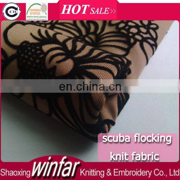 Winfar textile 100% polyester DTY Scuba flower flocking fabric