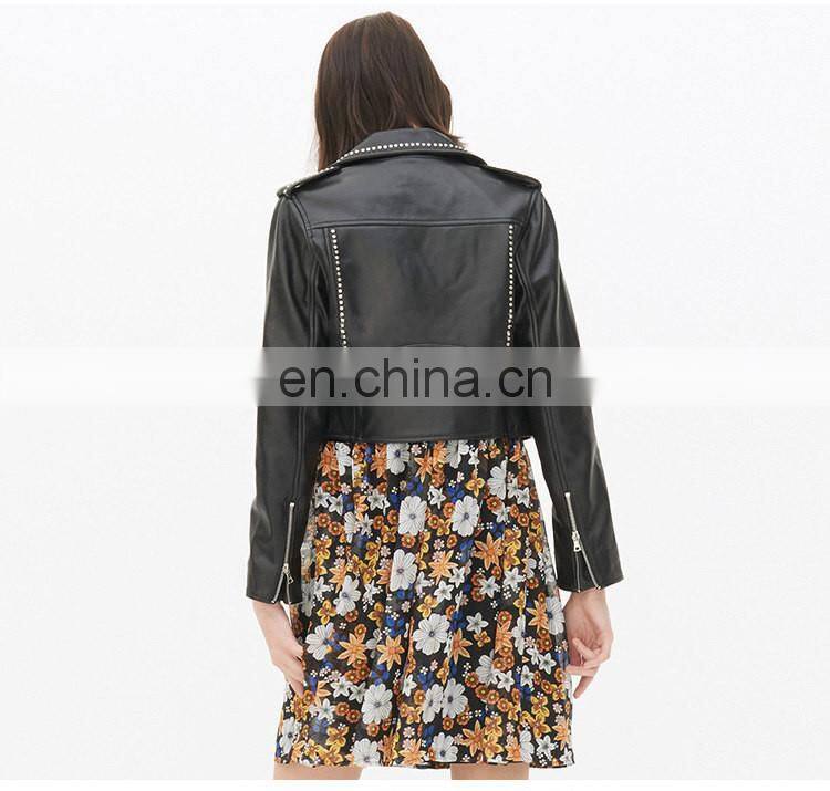 2017 New Fashion Diamond Women Real Leather Jacket Ladies