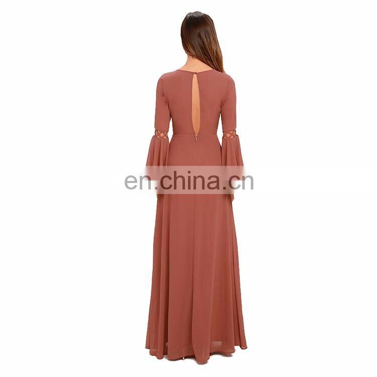 Fashion Smart Women Fashion Hollow Out Casual Long Dress Ladies Long Sleeve Maxi Dress