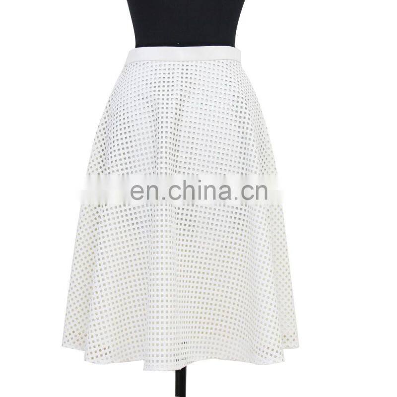 high quality knee length check PU leather A line skirt