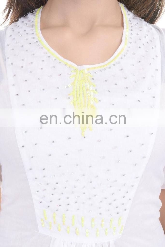 Indian Handmade Beaded Cotton White Tunic Hippe Women Dress Sexy Formal Tunic manufacturer
