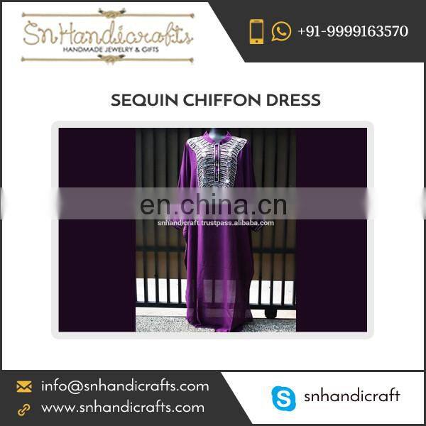 Handmade Sheer Purple Chiffon Kaftan Moroccan Wedding Party Abaya Maxi Sequin Dress