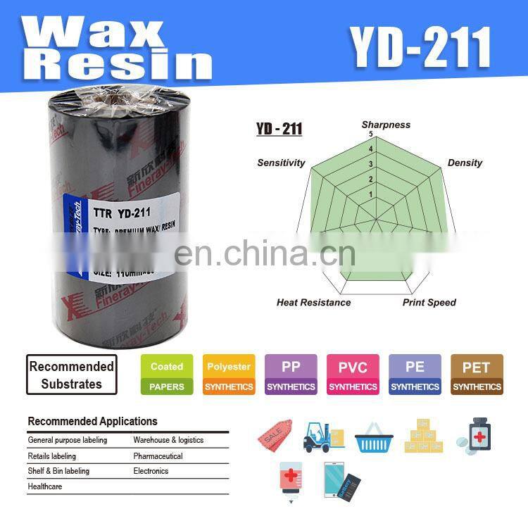Wax resin thermal transfer ribbon 40 mm zebra bar code printer jumbo roll TTR ribbons