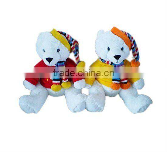 Christmas plush toy bear with clothes and hat