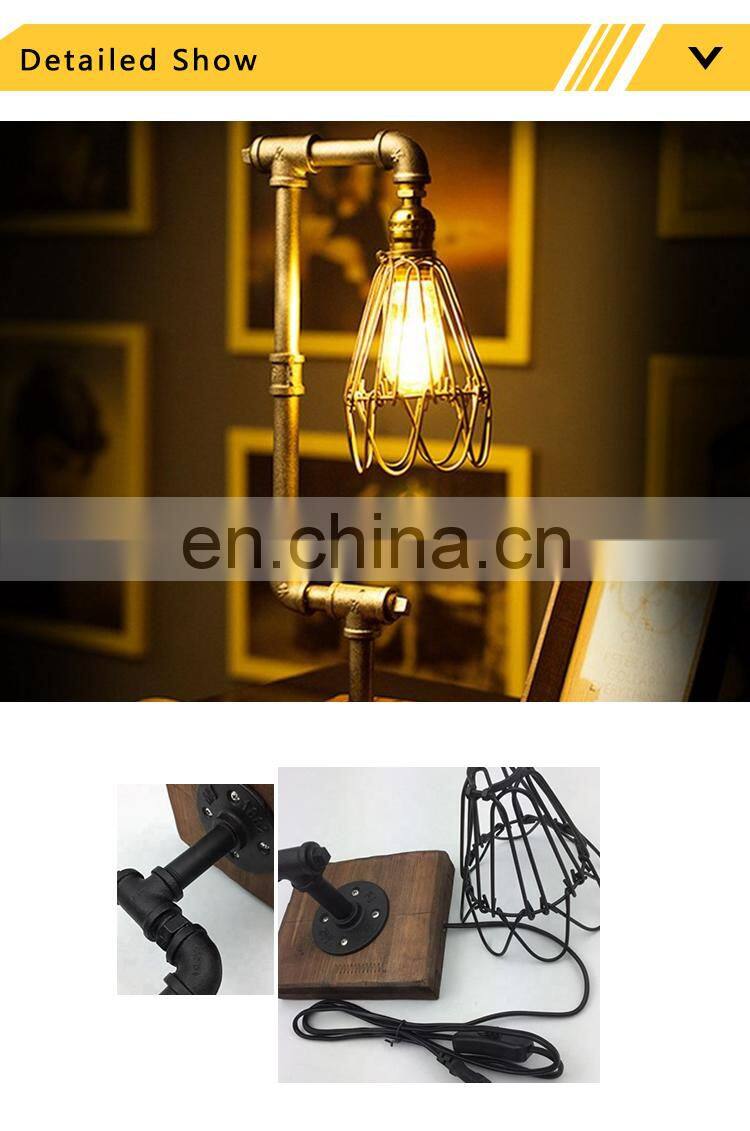 Vintage Antique Industrial Style Table Light Wood Base Tube Iron Desk Table Lamp
