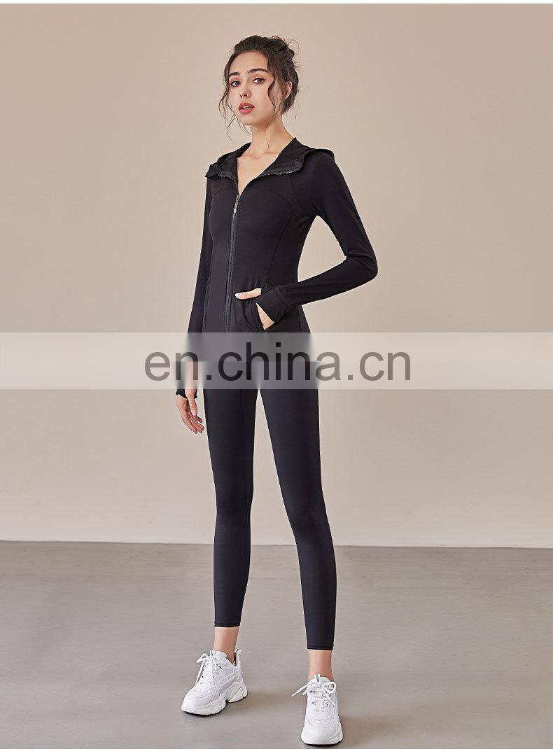 European and American fall/winter hooded sportswear women women's long-sleeved zipper tight-fitting yoga wear