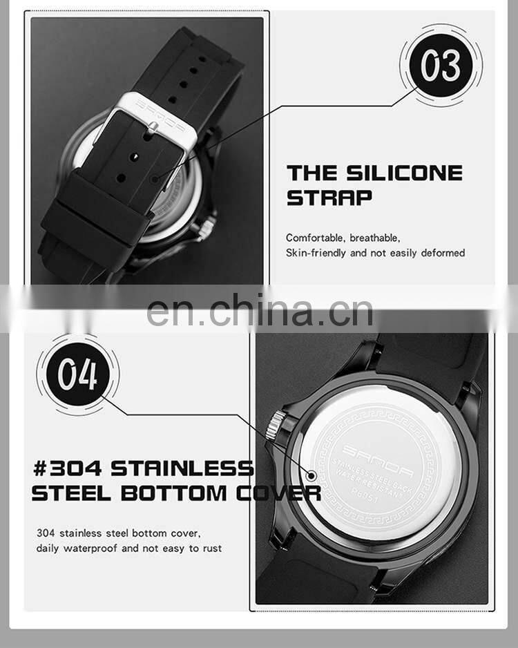SANDA 6051 Fashion Men Quartz Watch Business Wristwatch Outdoor Sport Watch Man Waterproof