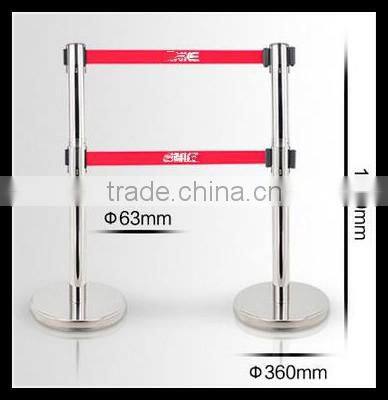 Silver Stainless Steels Belt Barriers- 2 Webbings Metal Barriers-Double Belt Metal Stand Post