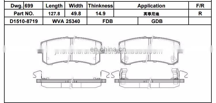 China factory Hot sale Car brake pad D1555/WVA24484/GDB1724 disc brake pad None asbestos No noise