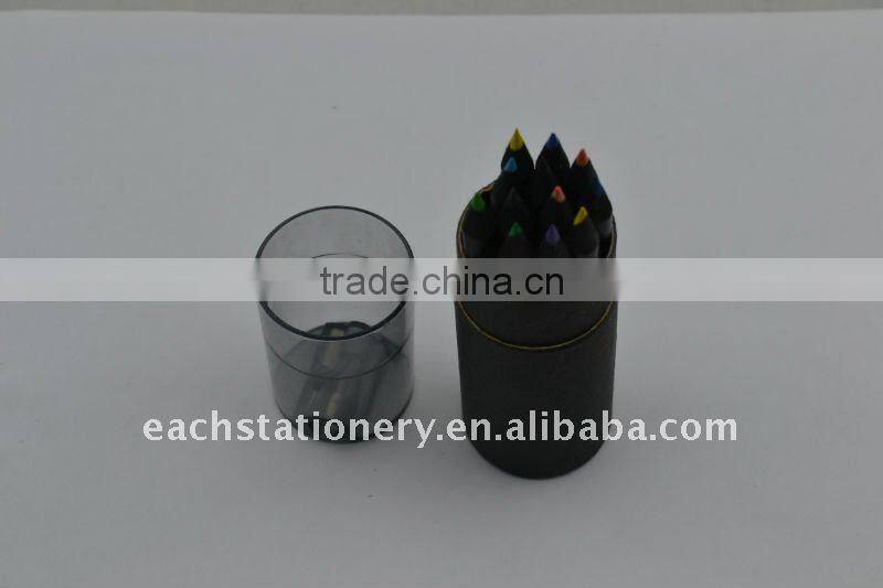 3.5" Mini Size Black Wooden Color Pencil Set With Black Paper Tuber