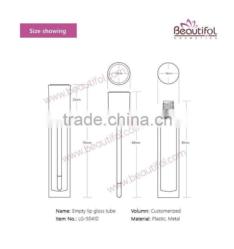 High end lip gloss tube with brush, empty clear cosmetic packaging lip gloss containers
