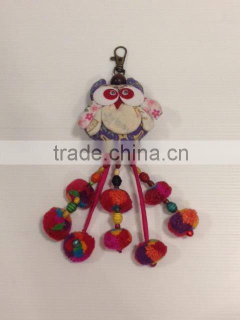 Hmong handmade cute owl keychain with ponpons