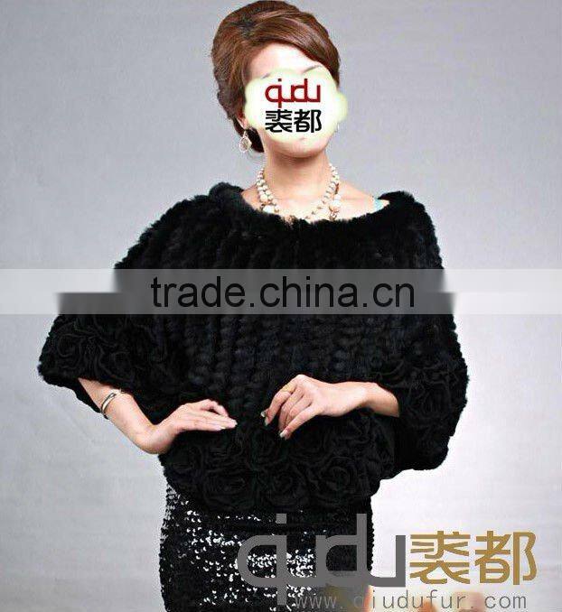 QD5933 gentlewomanly 100% Real Rabbit Fur Poncho QIUDU FUR