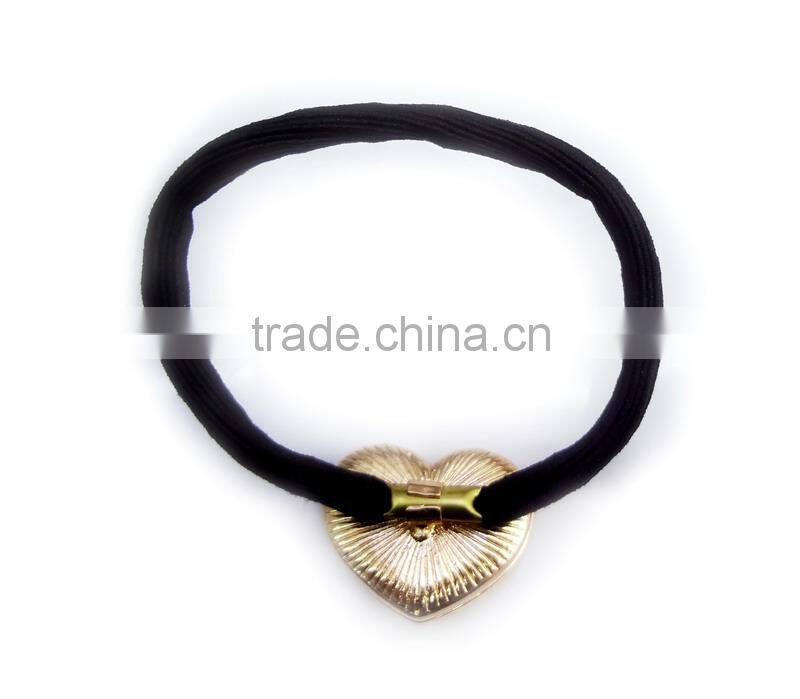 Double Layer Style Hollow Design Heart Hair Tie With Charming Stones