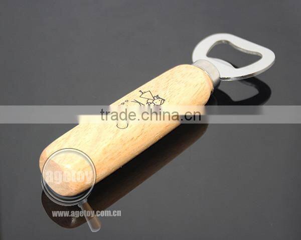 Best Promotion Classic Design Functional Custom Print Logo Wood Handle Stainless Steel Metal Wood Opener
