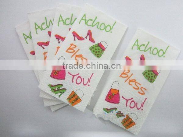 Pocket Facial Tissue Paper with logo printed Hankies Handkerchief