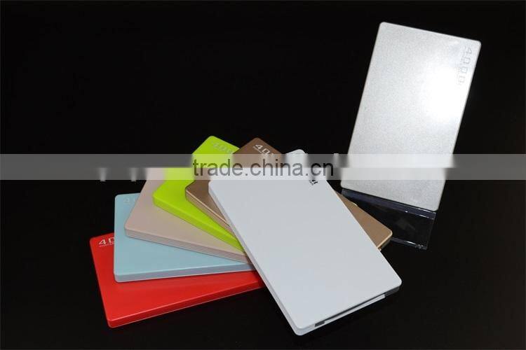 Cheap Slim Built-in Cable Credit Card Golden Power Bank 4000mAh