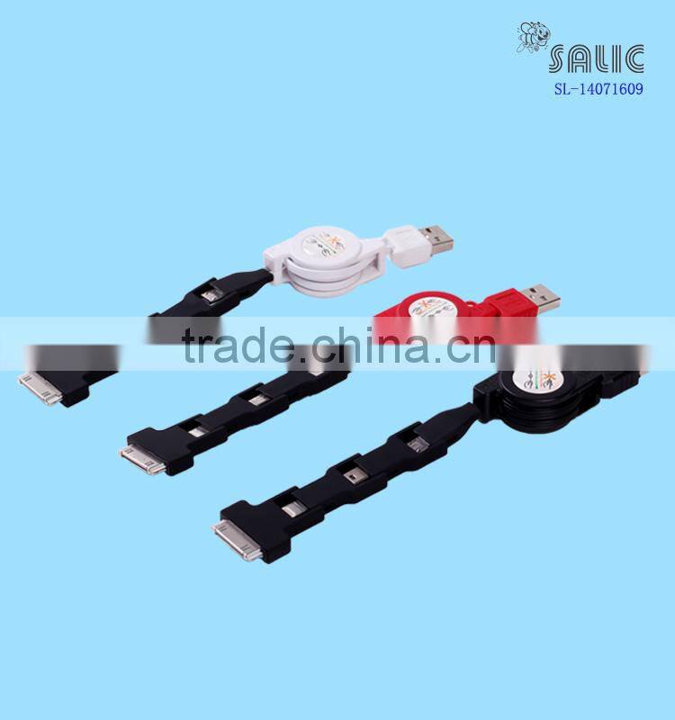 2015 HOT SELL 4 in 1 Colorful USB Retractable Cable For Cell Phone