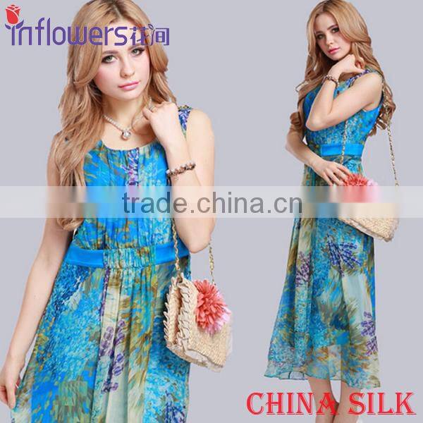 Beautiful Red Summer Floral Print Long Dress 100 Silk beach dress wholesale