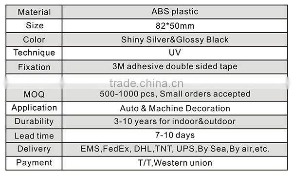 High quality 3D self-adhesive ABS plastic chrome letterings for cars