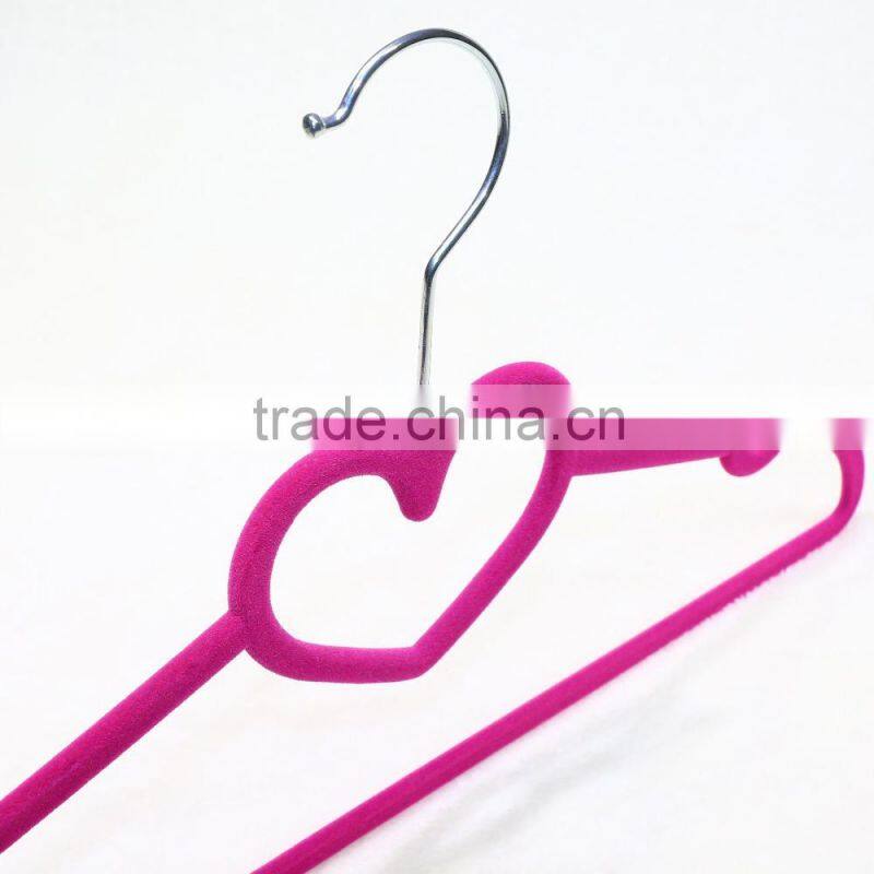 Beautiful fashional pink velvet hanger with heart shape hook