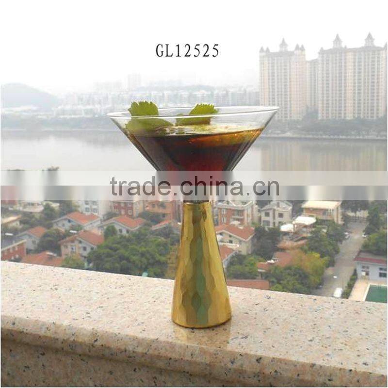 Mouth Blown gold color heavy stem glass cocktail glasses